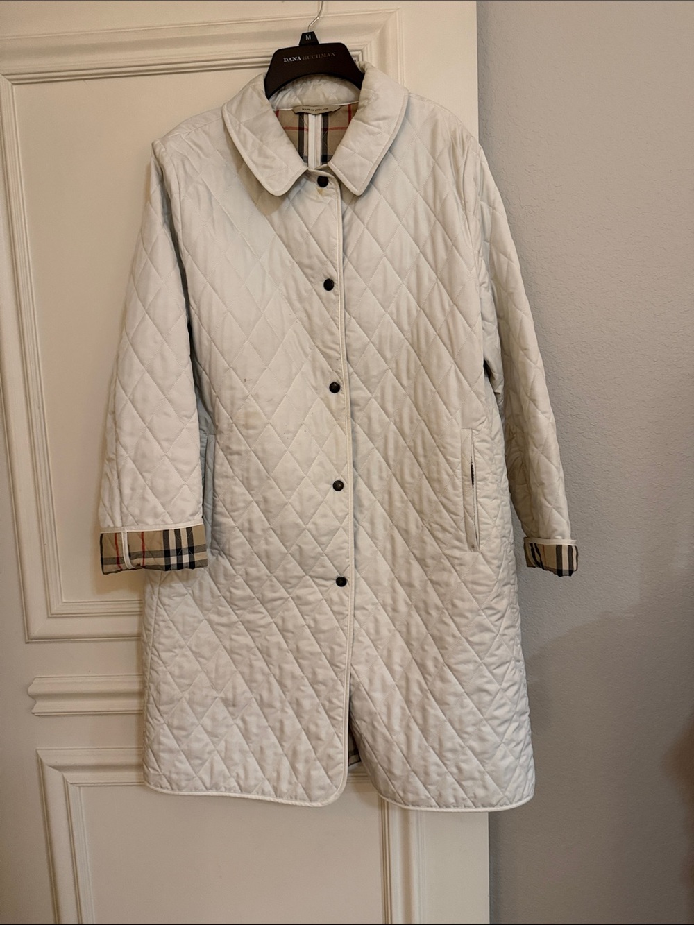 Burberry Cream Quilted Turn-Cuff Pea Coat